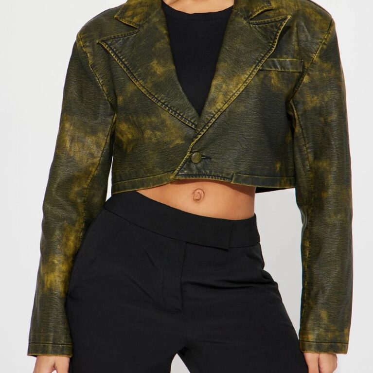 Aline Washed Faux Leather Crop Blazer