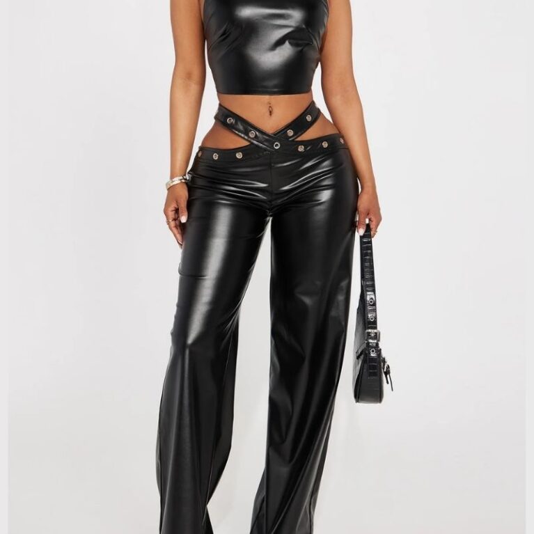 Danger Ahead Faux Leather Pant Set