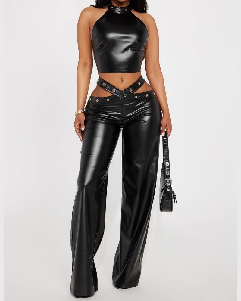 Danger Ahead Faux Leather Pant Set