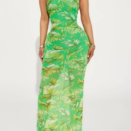 Evelyn Tropical Mesh Maxi Dress