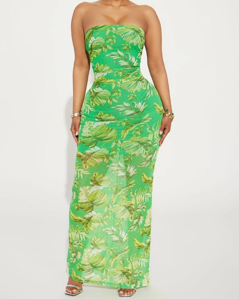 Evelyn Tropical Mesh Maxi Dress