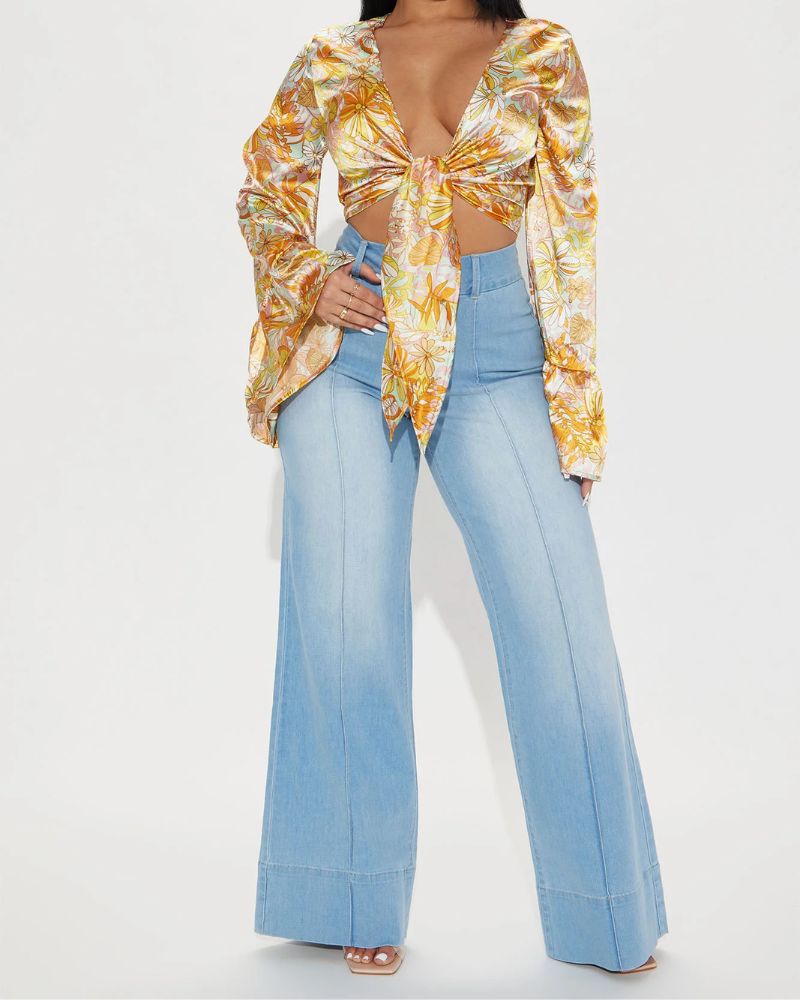 Golden Hour Pintuck High Rise Wide Leg Jeans