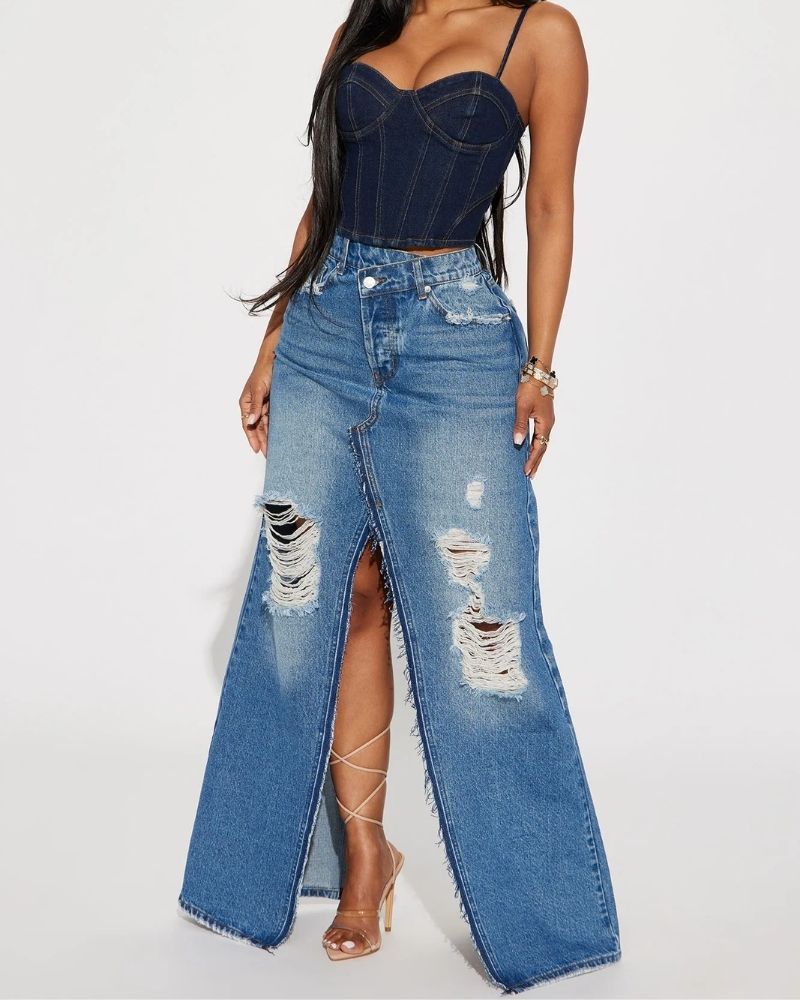 On My Mind Denim Maxi Skirt