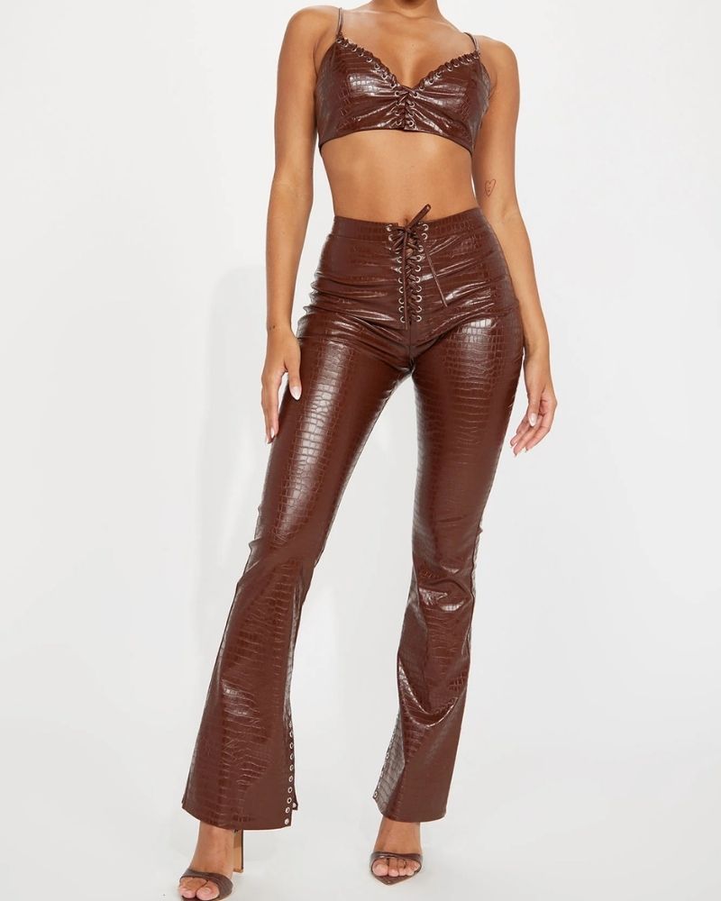 See You Tonight Faux Leather Pant Set